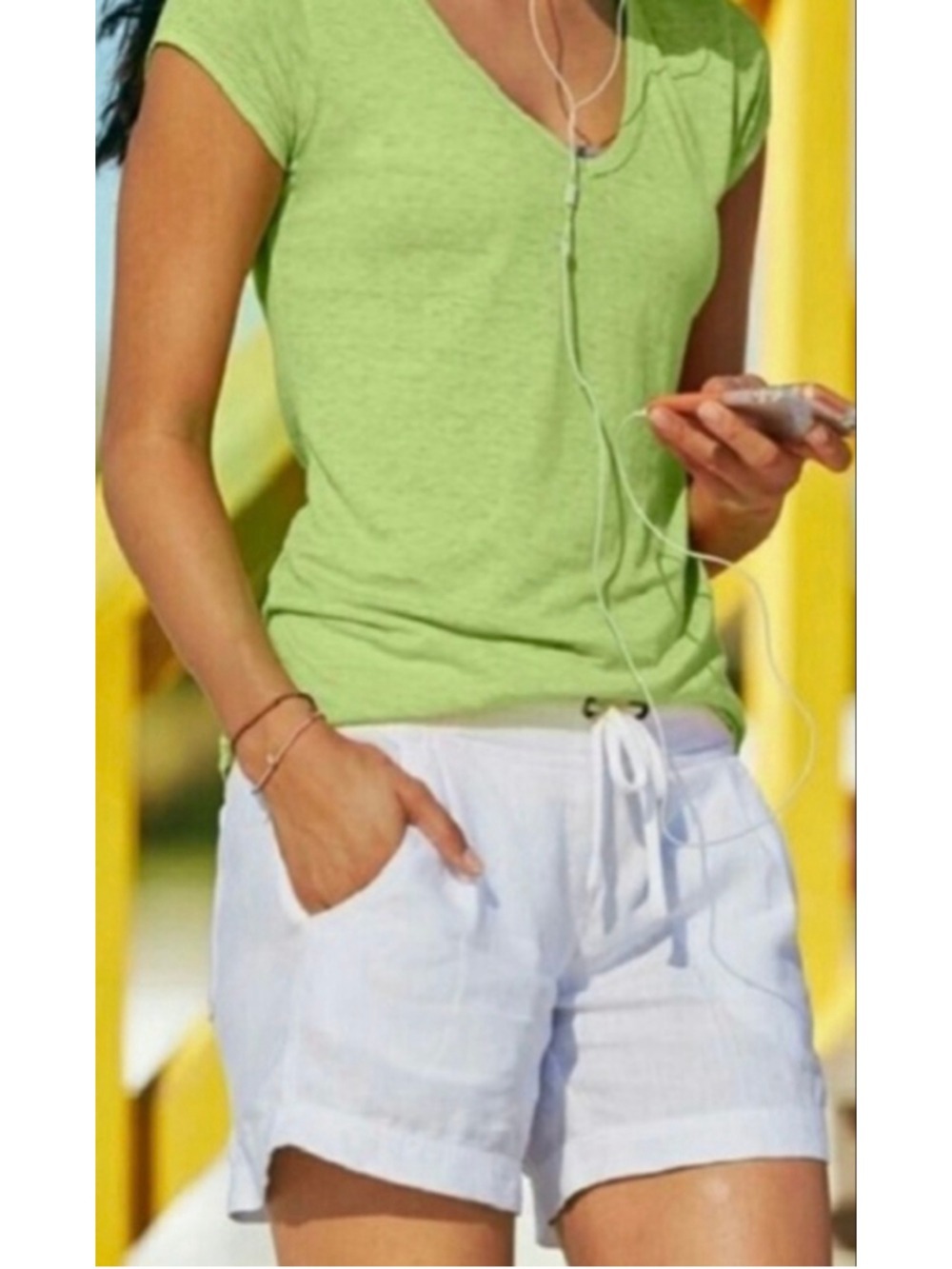 Athleta Linen Shorts White Drawstring Elastic Waistband Women 2 Athleisurewear